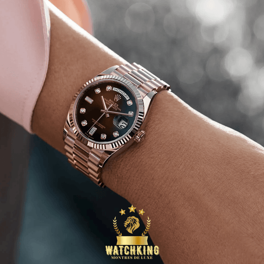 Rolex Day-date Or Rose Marron Pierres 36mm