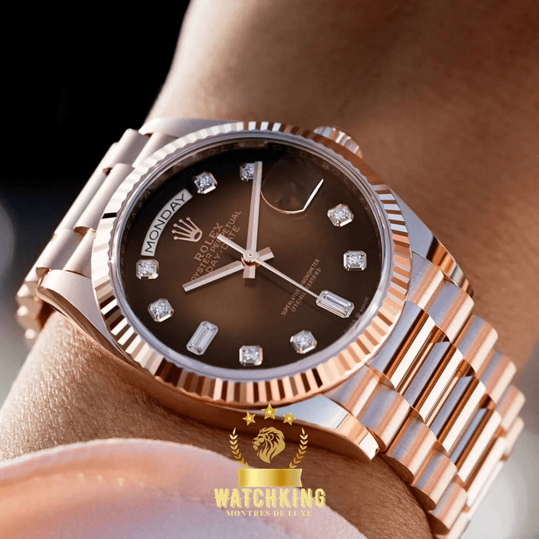 Rolex Day-date Or Rose Marron Pierres 36mm