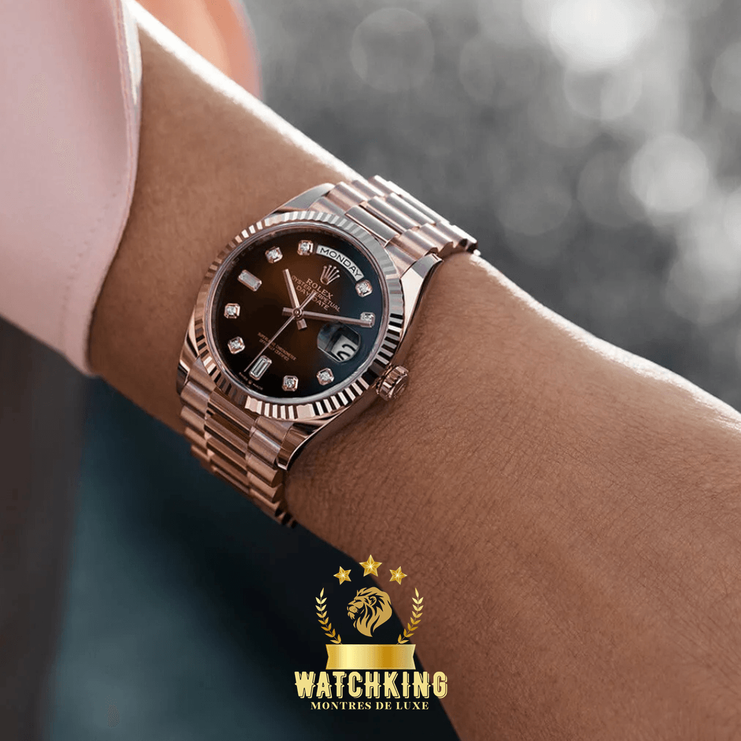 Rolex Day-date Or Rose Marron Pierres 36mm
