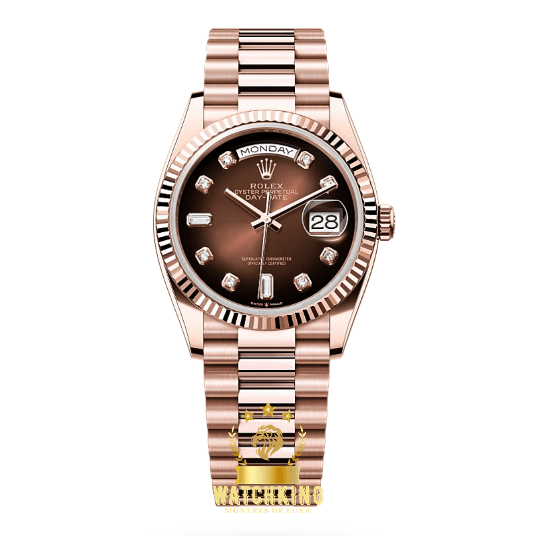 Rolex Day-date Or Rose Marron Pierres 36mm