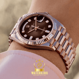 Rolex Day-date Or Rose Marron Pierres 36mm